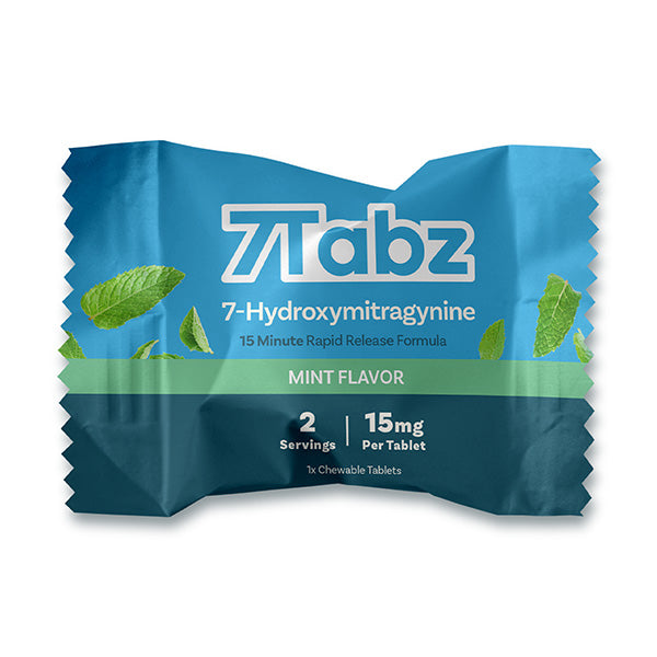 Blue package of Tlabz 7-Hydroxymitragynine with mint flavor on a white background